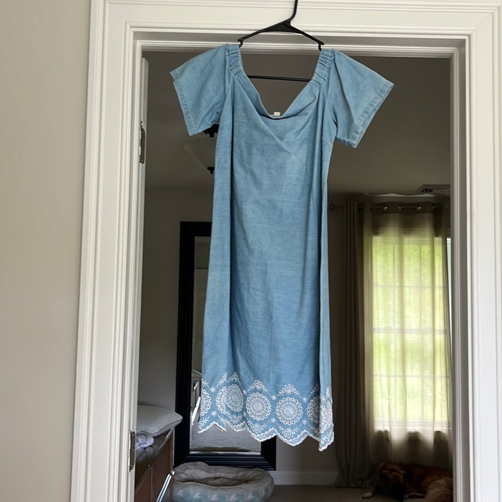 Maison Jules off the shoulder chambray dress